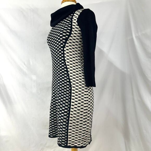 SANDRA DARREN Black Cream Polka Dot Long Sleeve Sweater Dress Women S Turtleneck - Picture 3 of 6